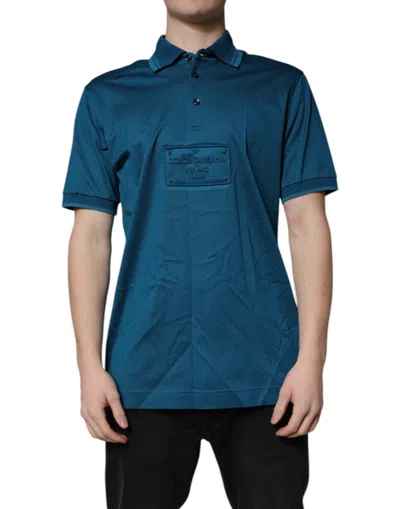 Dolce & Gabbana Blue Logo Cotton Men Polo Shirt T-shirt In Blue