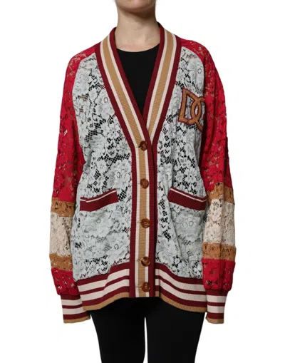 Dolce & Gabbana Multicolor Floral Lace Cardigan Sweater In Red
