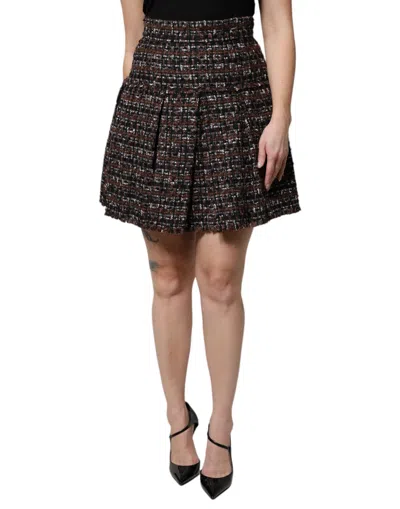 Dolce & Gabbana Multicolor High Waist Tartan Tweed A-line Mini Skirt