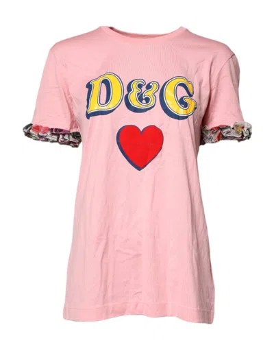 Dolce & Gabbana Pink Logo Print Cotton Crew Neck Tee T-shirt In Pink