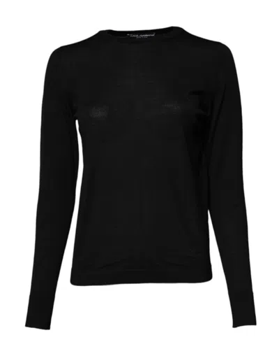 Dolce & Gabbana Black Wool Knit Crew Neck Pullover Sweater In Black