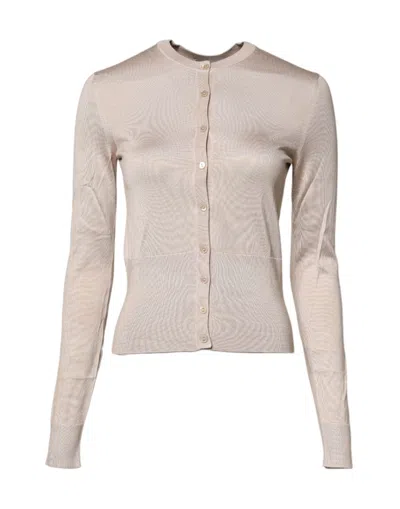 Dolce & Gabbana Beige Silk Button Down Cardigan Sweater