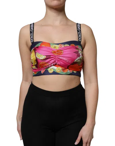 Dolce & Gabbana Multicolor Floral Sleeveless Bustier Cropped Top In Black