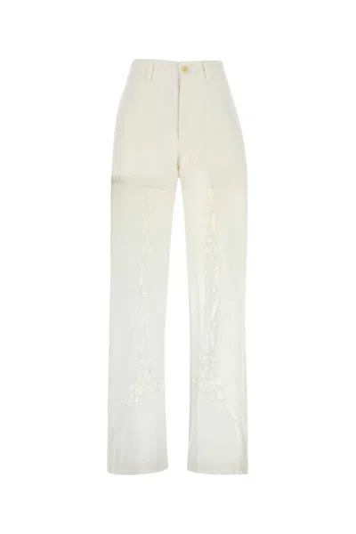 Marine Serre Cotton Trousers With Embroidered Pockets In White