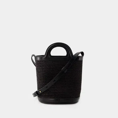 Marni Black Leather And Raffia Tropicalia Bucket Bag