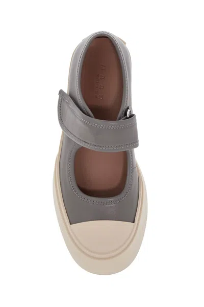 Marni Gray Calfskin Low-top Sneakers With Hook-and-loop Closure