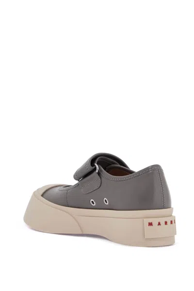 Marni Gray Calfskin Low-top Sneakers With Hook-and-loop Closure