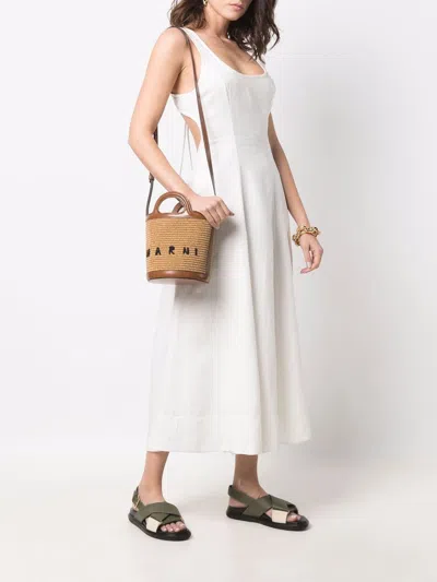 Marni Light Brown Woven Fabric And Leather Bag With Circular Handles