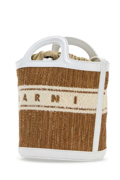 Marni Women Two-tone Raffia And Leather Tropicalia Bucket Bag