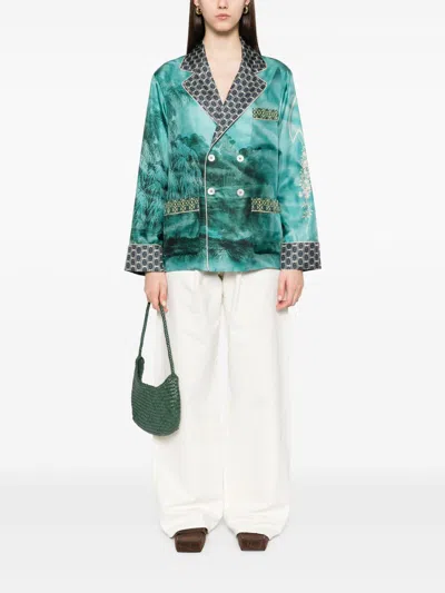 Shop Pierre-louis Mascia Pierre Louis Mascia Printed Silk Double-breasted Jacket