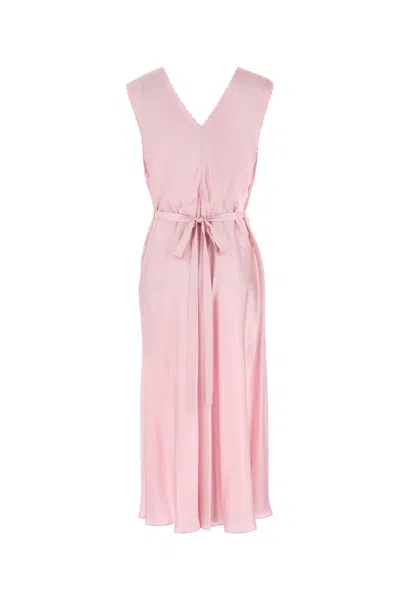 Prada Satin Dress With Lace Detailing And V-neckline
