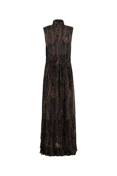 Saint Laurent Abito Lungo In Misto Seta Stampata  Donna