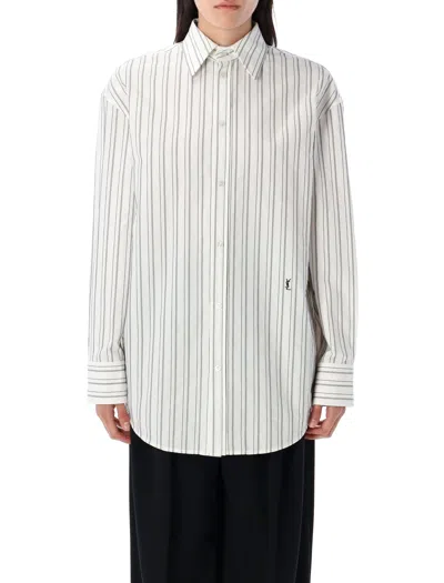 Saint Laurent Striped Cotton Shirt Curved Hem