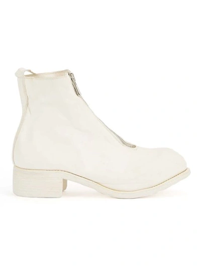 Guidi Front Zip Ankle Boots - White