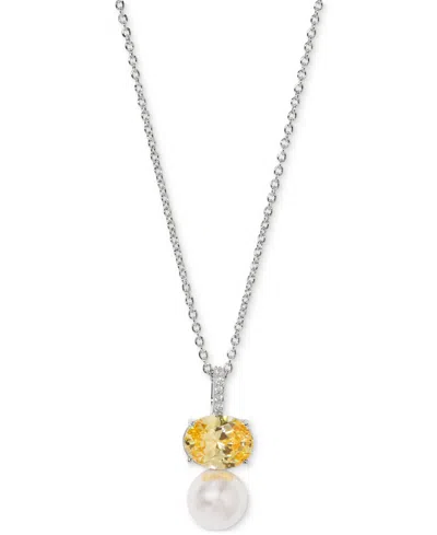 Eliot Danori Cubic Zirconia & Imitation Pearl Pendant Necklace, 16" + 2" Extender, Exclusively At Macy's
