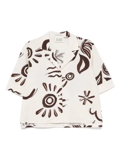 Scotch & Soda Floral-print Shirt In Inky Sun Linen
