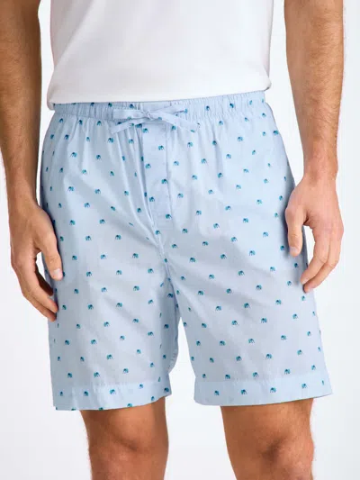 Derek Rose Mens Ledbury Striped Elephant-print Cotton Lounge Shorts Blue In Blue
