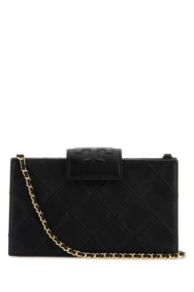 Tory Burch Fleming Black Diamond Quilted Mini Crossbody Bag With Chain-link Shoulder Strap In Leather Woman