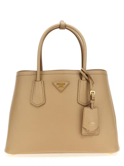 Prada Structured Leather Top Handle Shoulder Bag In Nude