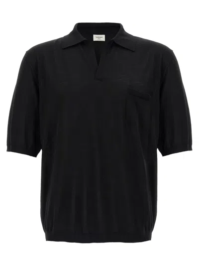 Saint Laurent Men Black Short Sleeved Wool Polo, Xl Luxury Polos For Men Darveys In Black