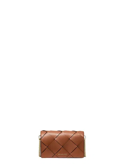 Shop Michael Kors 'jet Set' Brown Medium Crossbody Bag With Chain-link Shoulder Strap And Logo Lettering Plaque On The
