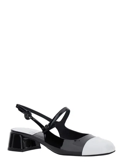 Jeffrey Campbell Cou-cou Black Slingback Pumps With Low Block Heel And Contrasting Toe In Leather Woman