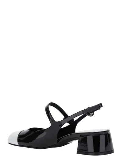 Jeffrey Campbell Cou-cou Black Slingback Pumps With Low Block Heel And Contrasting Toe In Leather Woman