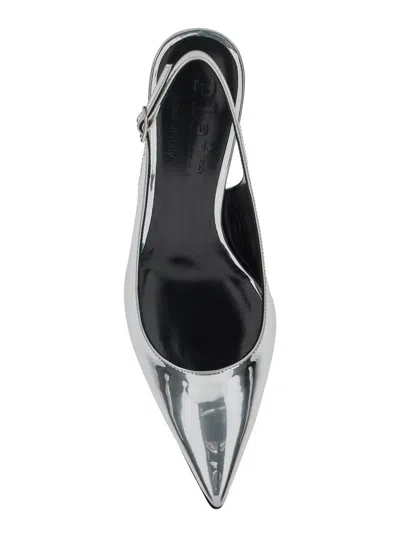 Plain 'luisa' Metallic Slingback Pumps With Medium Stiletto Heel And Mirror Effect In Leather Woman