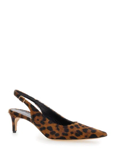 Plain 'luisa' Brown Slingback Pumps With Medium Stiletto Heel And Leopard Print All-over In Ecofur Woman