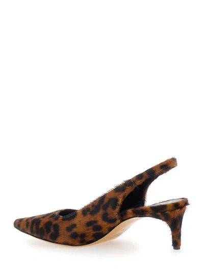 PLAIN 'LUISA' BROWN SLINGBACK PUMPS WITH MEDIUM STILETTO HEEL AND LEOPARD PRINT ALL-OVER IN ECOFUR WOMAN 