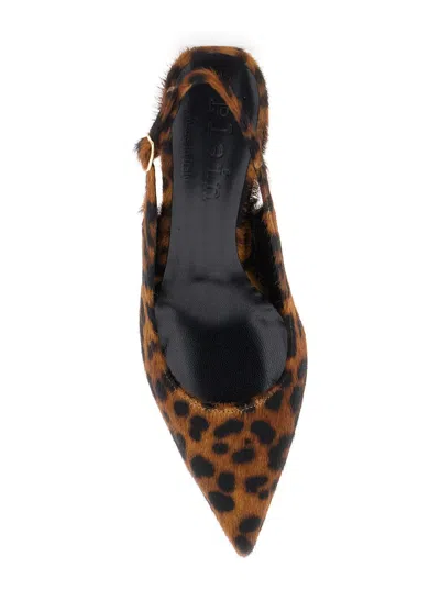 Plain 'luisa' Brown Slingback Pumps With Medium Stiletto Heel And Leopard Print All-over In Ecofur Woman