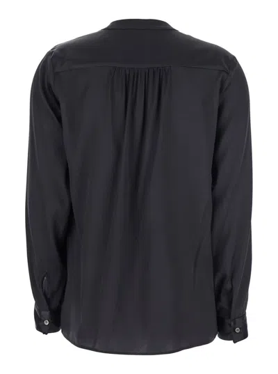 Shop Plain Black Blouse With V Neck And Buttoned Cuffs In Silk Woman