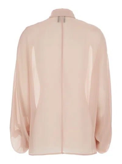 Plain Pink Oversize Blouse With Classic Collar And See-through Design