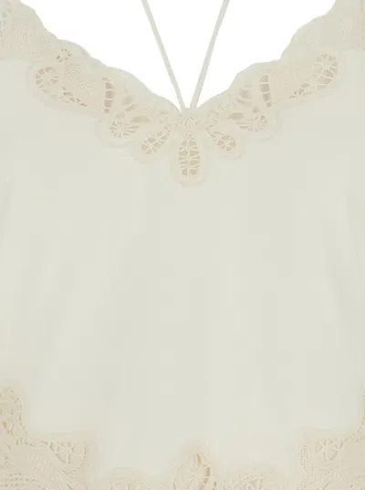 Twinset White Dress With V Neck And All-over Lace Embroidery In Cotton Woman
