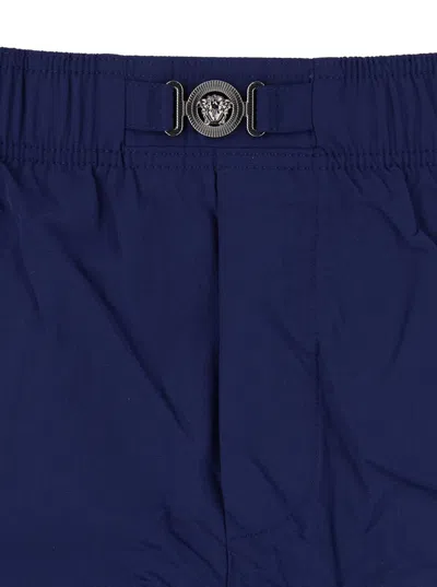 Versace Blue Swim Shorts With Elastic Waist And Medusa Plaque On The Front In Tech Fabric Man