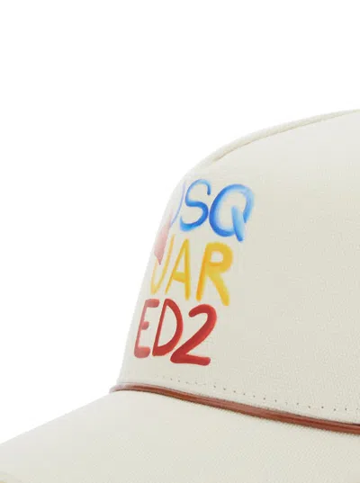 Dsquared2 Beige Baseball Cap With Logo Lettering On The Front And Buckle Closure On The Rear In Cotton Man