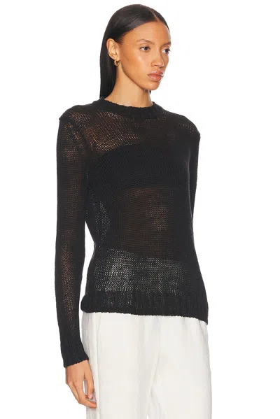 Enza Costa Linen Open Knit Crew Sweater