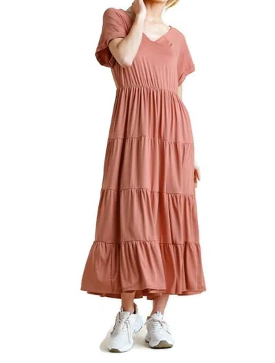 Umgee Tiered V-neck Maxi Dress In Clay