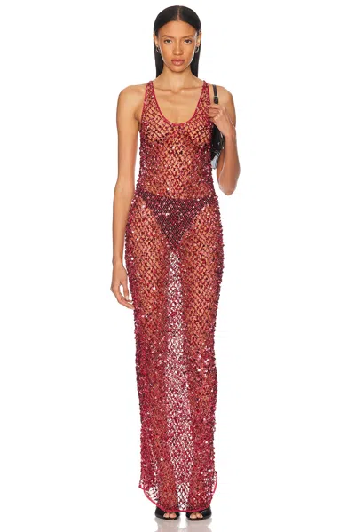 Lapointe Net Mesh Sequin Tank Gown In Brown