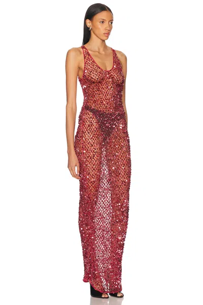 Lapointe Net Mesh Sequin Tank Gown In Brown