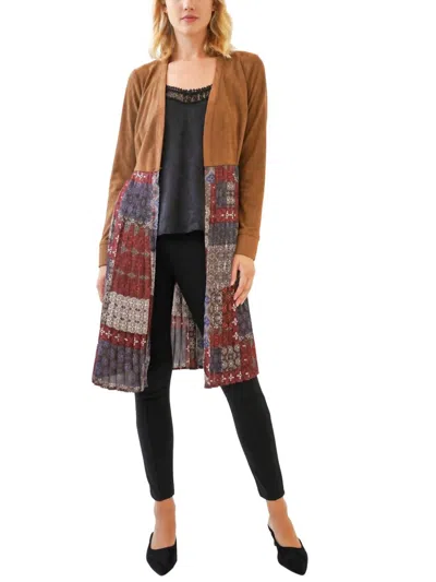 Mystree Martin Pleated Long Cardigan In Brown