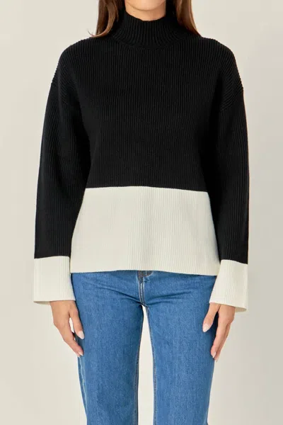 English Factory Colorblock Mock Neck Rib Sweater
