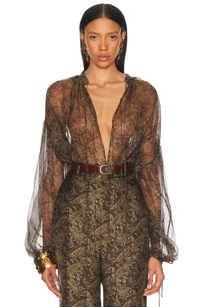 Saint Laurent Tie Neck Blouse In Burgundy