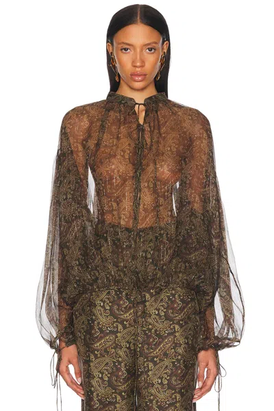 Saint Laurent Tie Neck Blouse In Burgundy