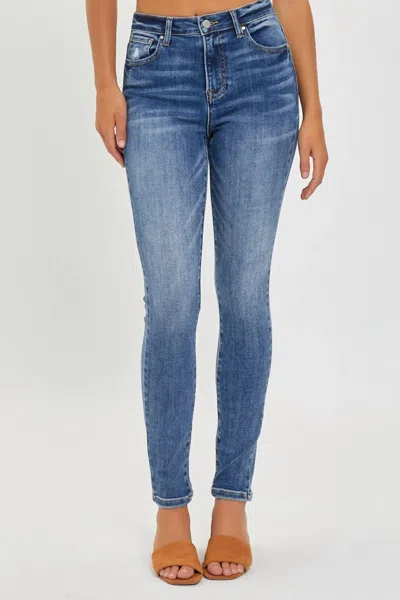 Risen Mid Rise Skinny Jeans In Denim Blue