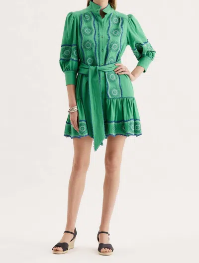 TYLER BOE CHRISTY EMBROIDERED SKIMMER DRESS IN KELLY GREEN 