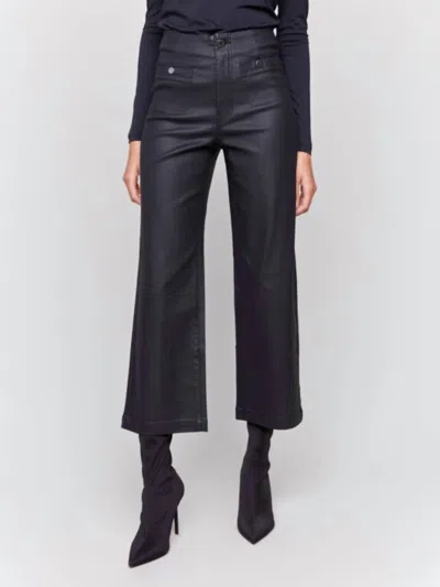 Charlie B Wax Twill Flare Leg Pant With Welt Front Pocket In Black