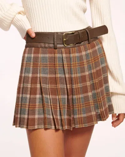 Ramy Brook Derrick Pleated Belted Mini Skirt In Saddle Plaid In Multi