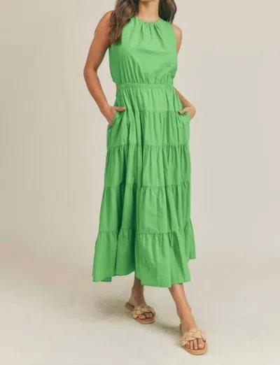 Merci Elastic Waist Side Cut Out Maxi Dress In Green
