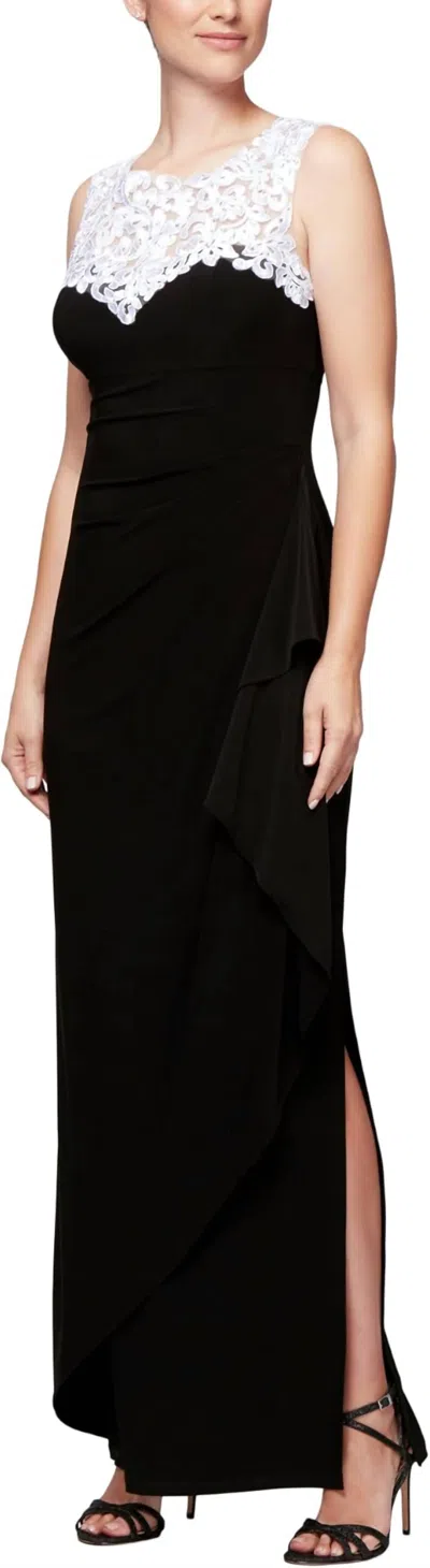 Alex Evenings Embroidered Illusion-yoke Gown In Black
